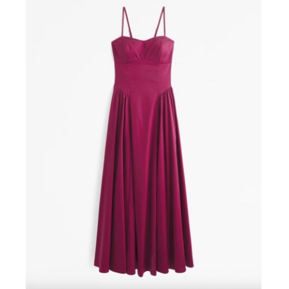 NWT Abercrombie & Fitch Dipped-Waist Sweetheart Open-Back Maxi Dress - Berry
